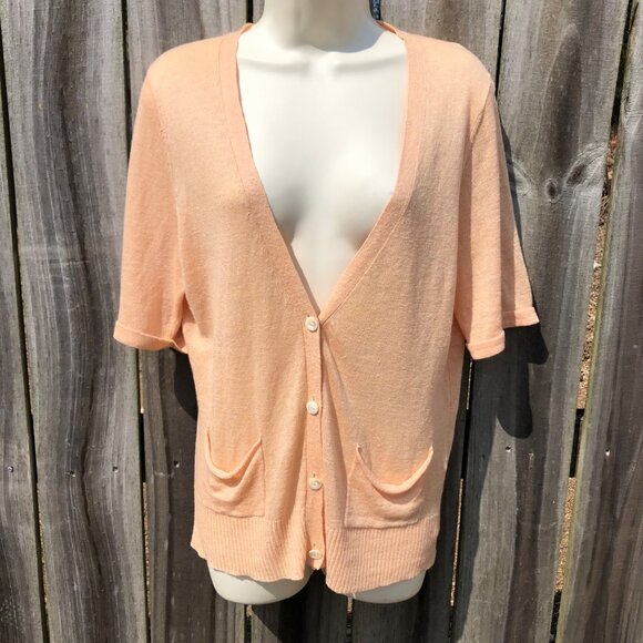 Eileen Fisher Linen Silk Cardigan Sweater Top Orange Button Down Front V Neck - Picture 1 of 6